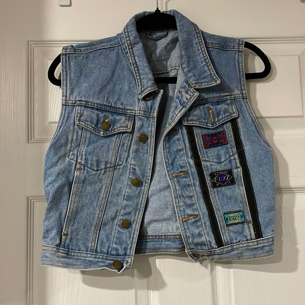 Vintage fuzz sport jean vest with patches